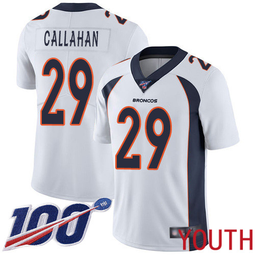 Youth Denver Broncos #29 Bryce Callahan White Vapor Untouchable Limited Player 100th Season Football NFL Jersey